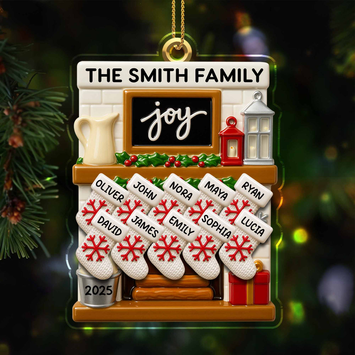 Joy to the World, Stockings By the Fireplace, Personalized Custom Acrylic Ornament