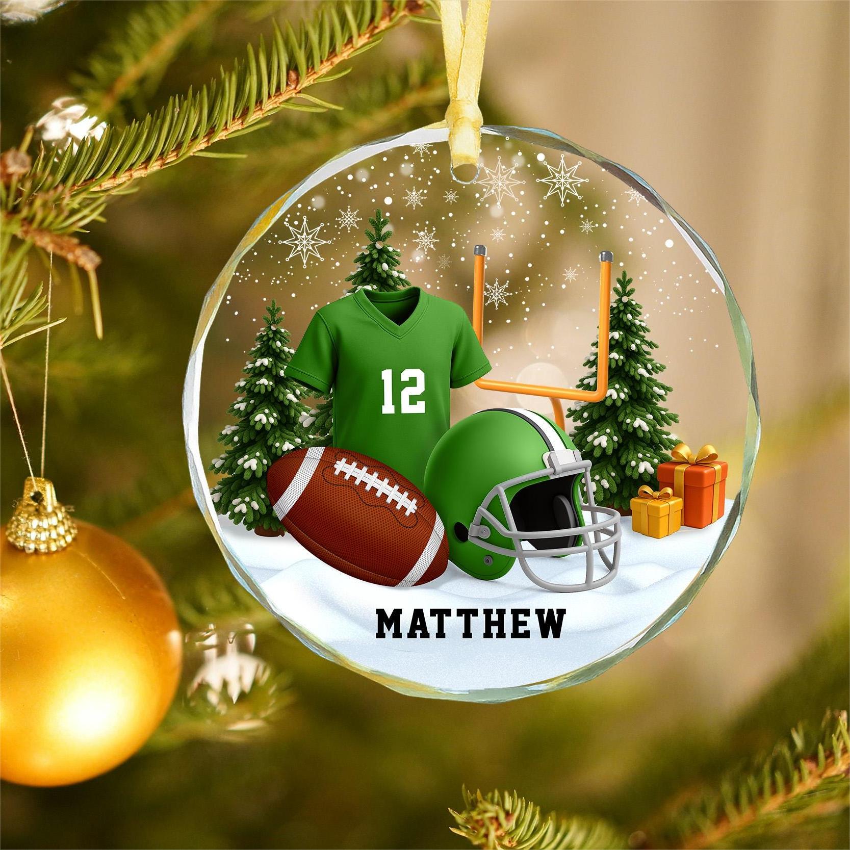 Personalized American Football Glass Ornament - Christmas Gift For Football Player