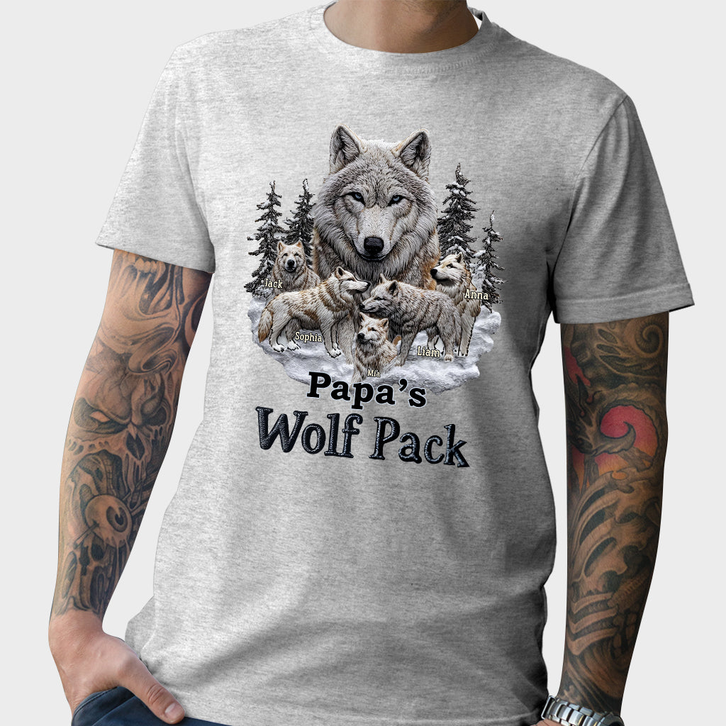 Papa's Wolf Pack - Personalized Father T-shirt