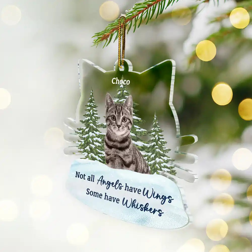 Not All Angels Have Wings Cats - Personalized Photo Christmas Memorial Acrylic Ornament