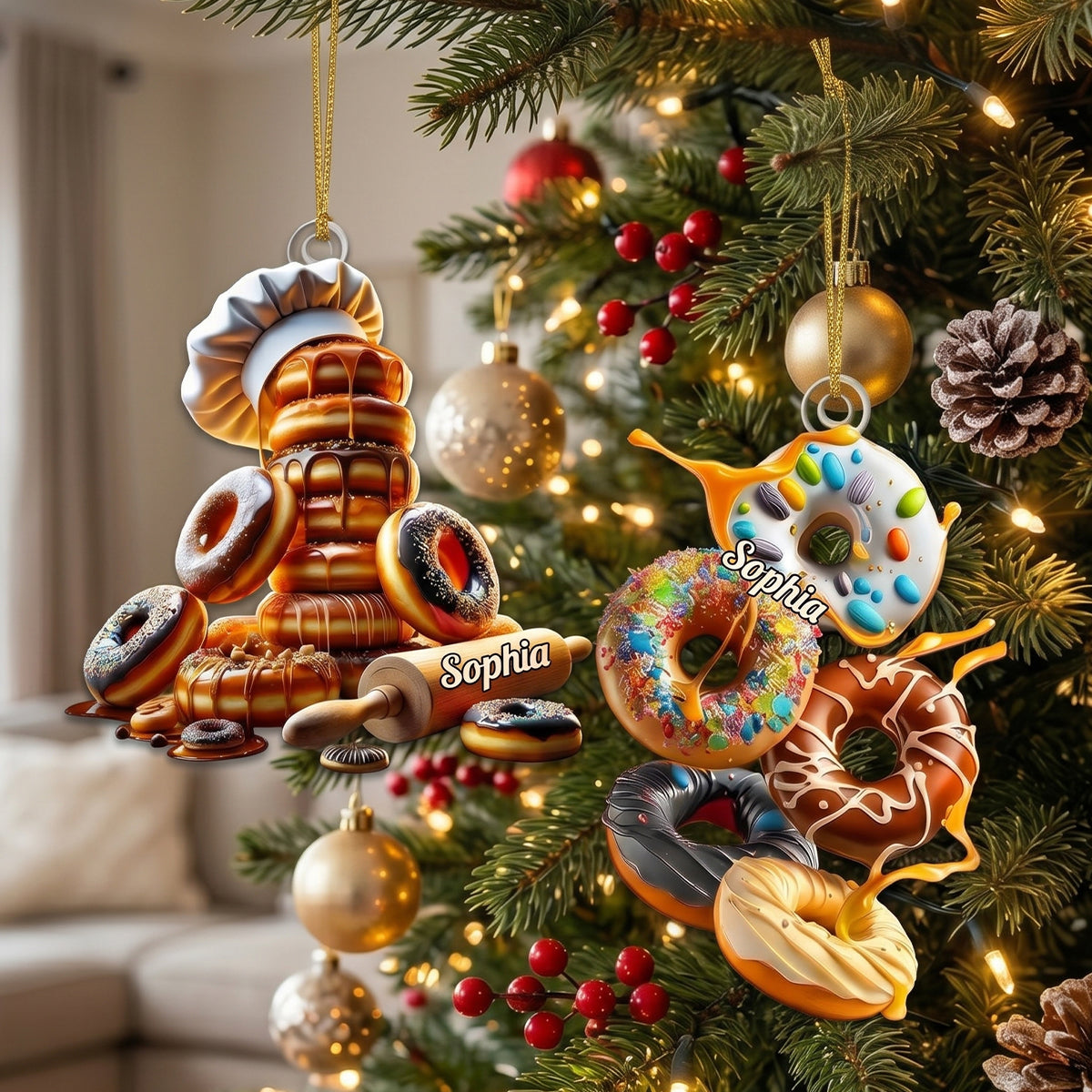 Personalized Colorful Floating Donuts Acrylic Hanging Ornament – Sweet Dessert Decor For Food Lovers