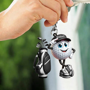 Hand Salute Personalized Cute Golf Ball Mascot Keychain Gift For Golf Lovers