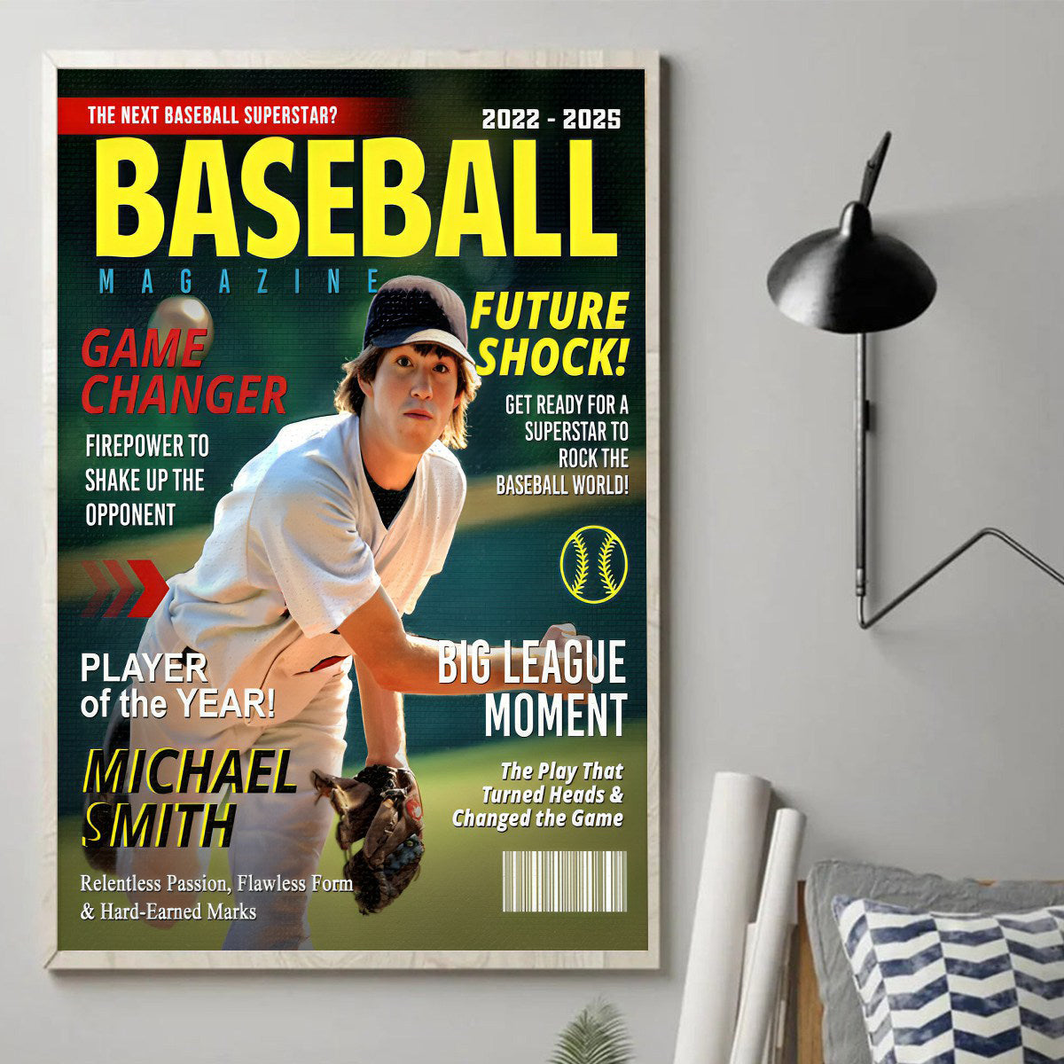 Personalized  Custom Baseball Magazine Cover Canvas, Graduation Gifts for Baseball Player