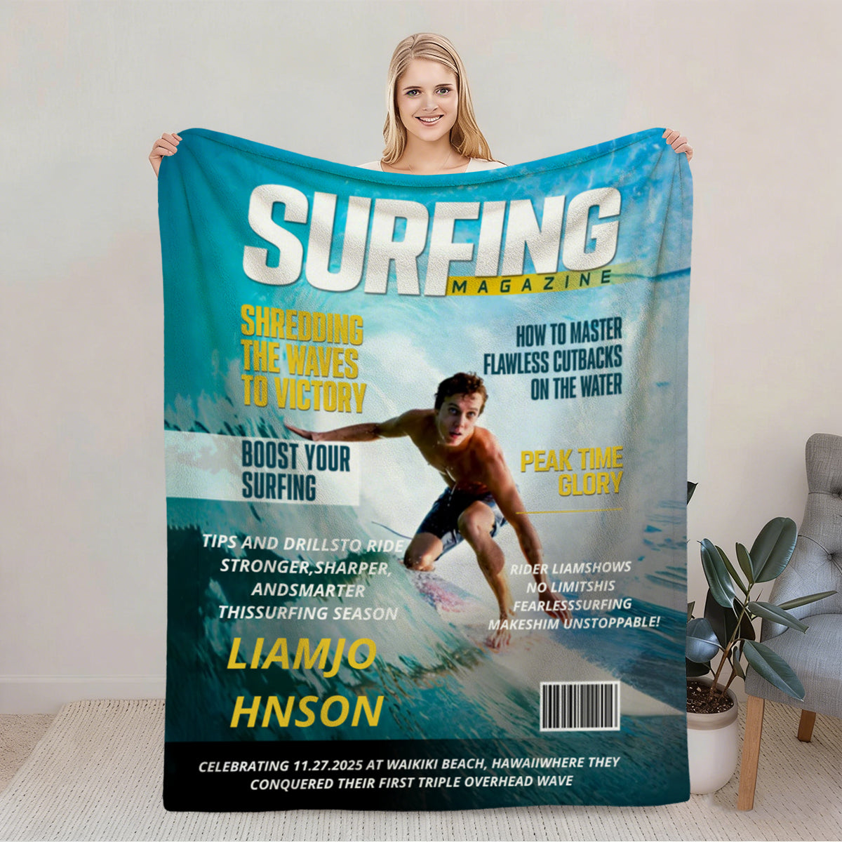 Personalized Surfing Magazine Cover Blanket  Unique Gifts For Surfing Lover