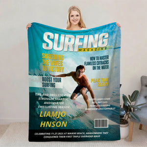 Personalized Surfing Magazine Cover Blanket  Unique Gifts For Surfing Lover