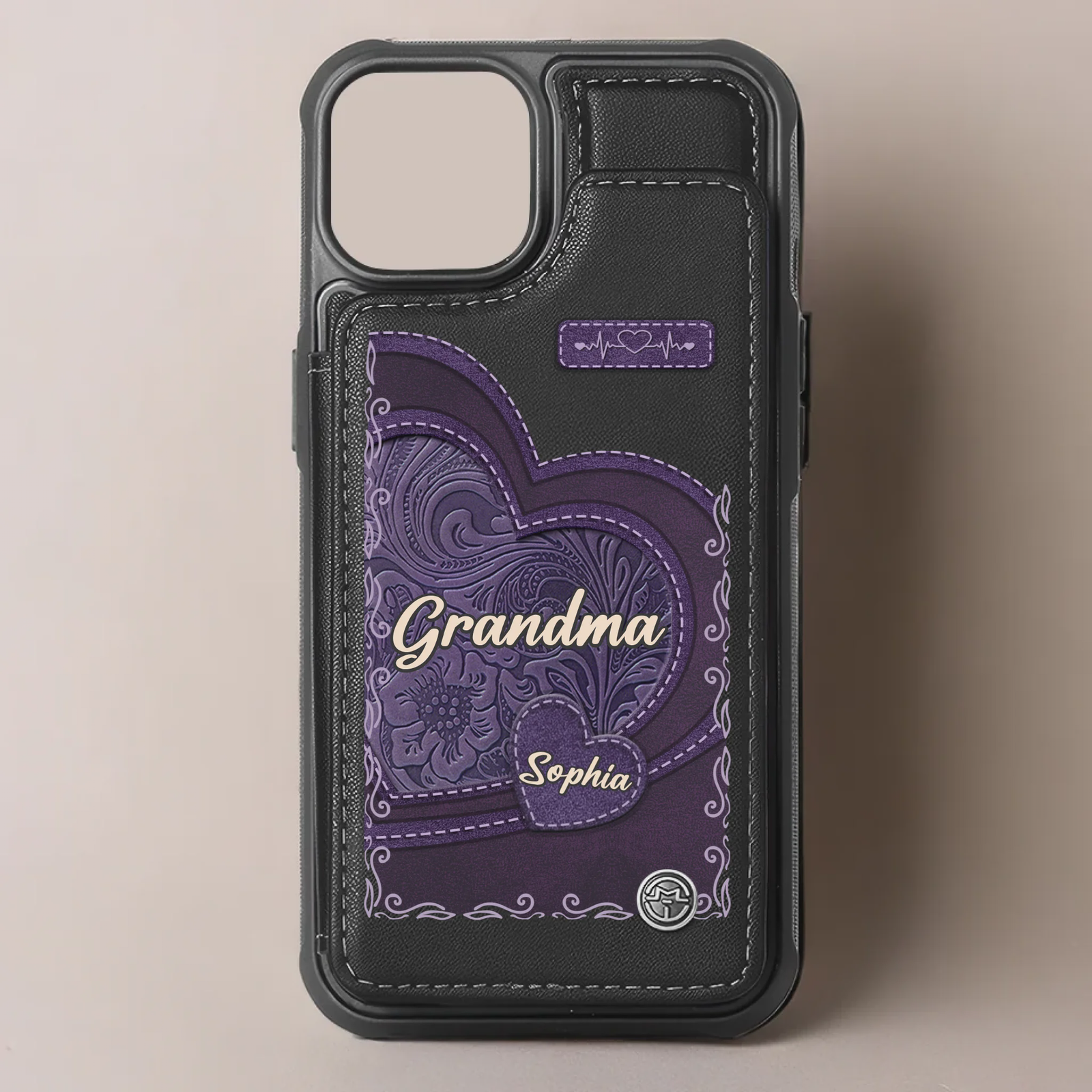 Personalized Heart Leather Flip Wallet Phone Case Gifts For Mom, Grandma