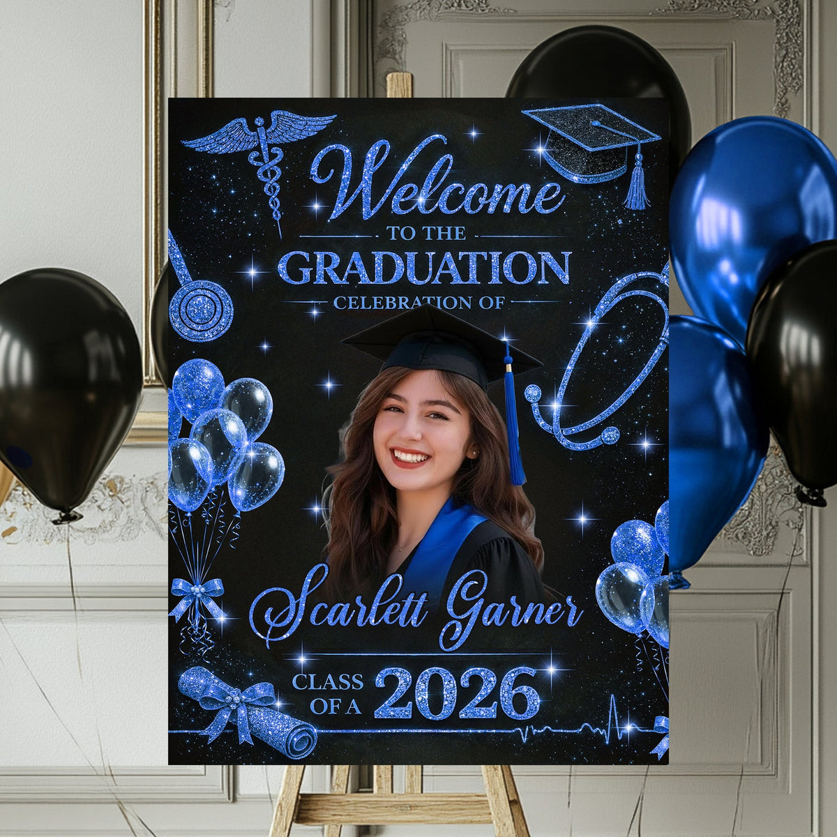 Glitter Nurse RN Personalized Graduation Welcome Sign - Custom Photo Welcome Sign - Graduation Gifts