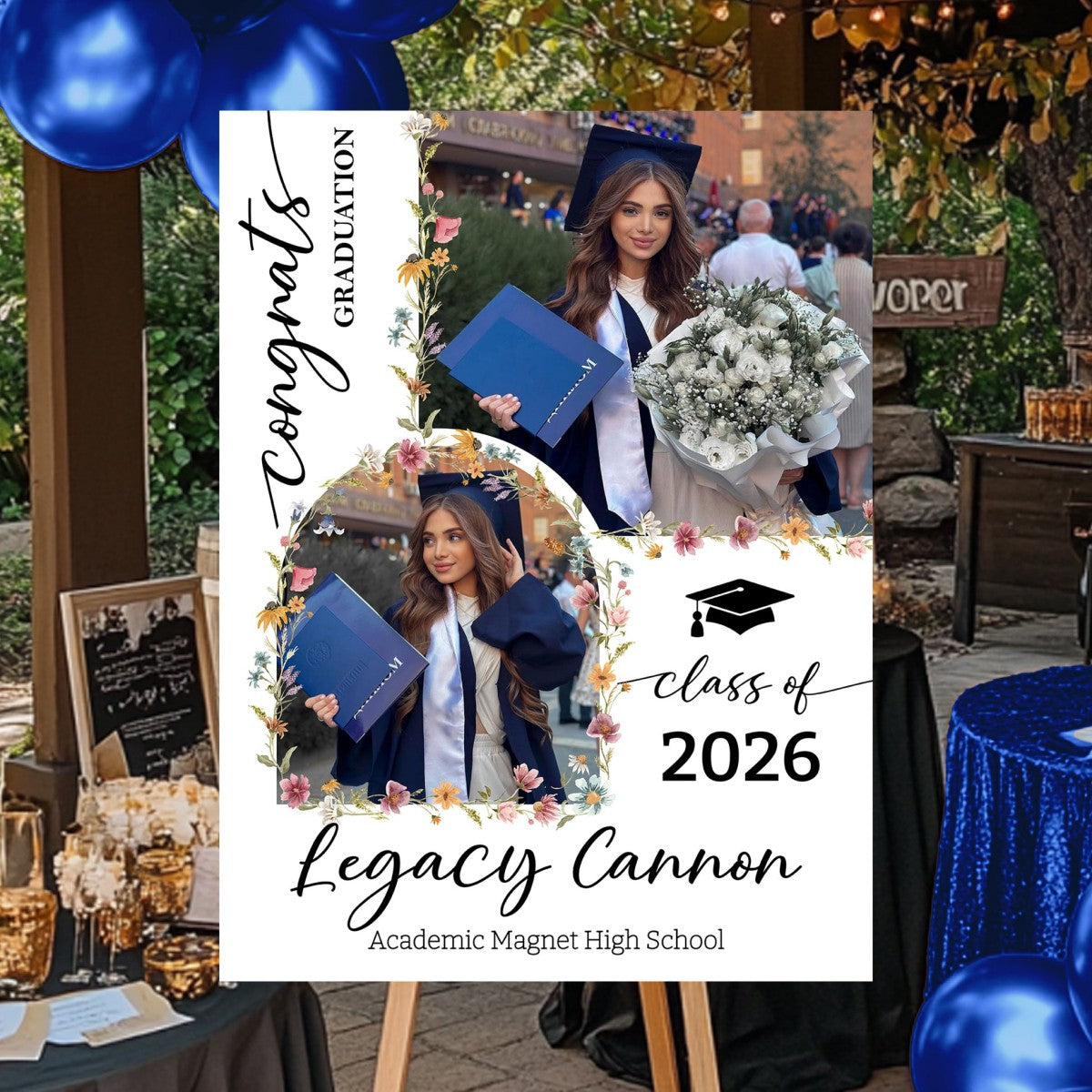 Custom Class Of 2026 Floral - Graduation Party Welcome Sign - Personalized Graduation Decoration