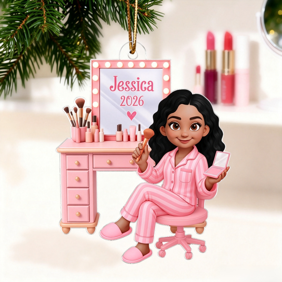 Personalized "Pink Girl Makeup" Acrylic Ornament – Christmas Gift For Daughters & Granddaughters