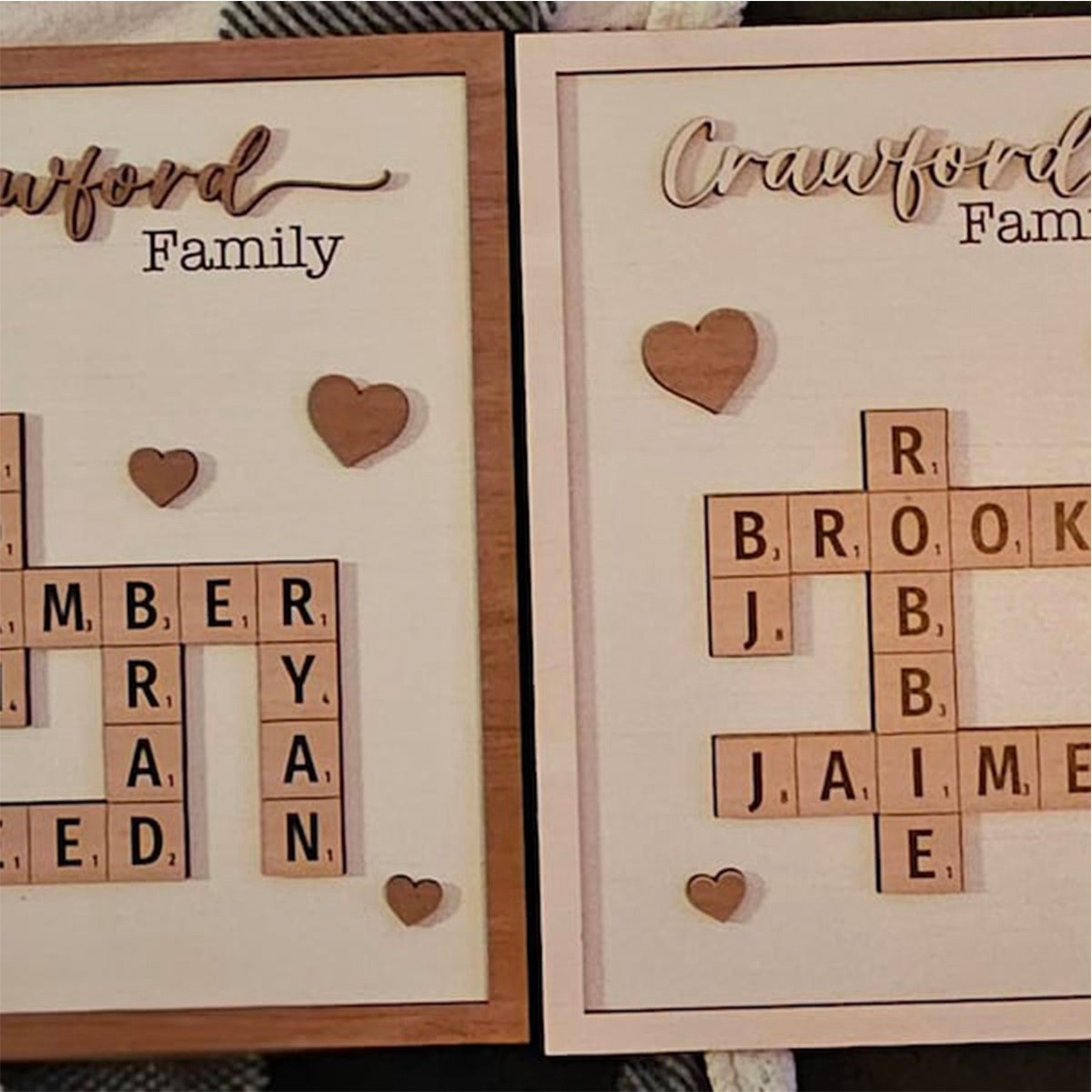 Personalized Puzzle Crossword scrabble board, Custom Family name 2-Layered Wooden Plaque With Stand