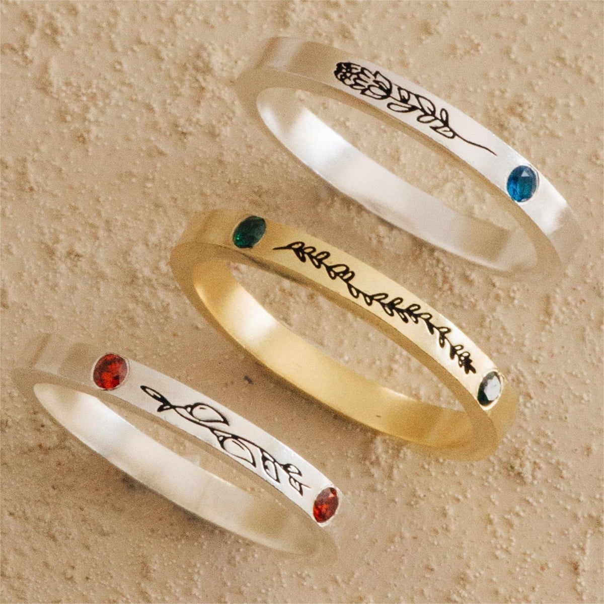 Personalized Floral Ring with Birthstones Flower Design Ring for Women