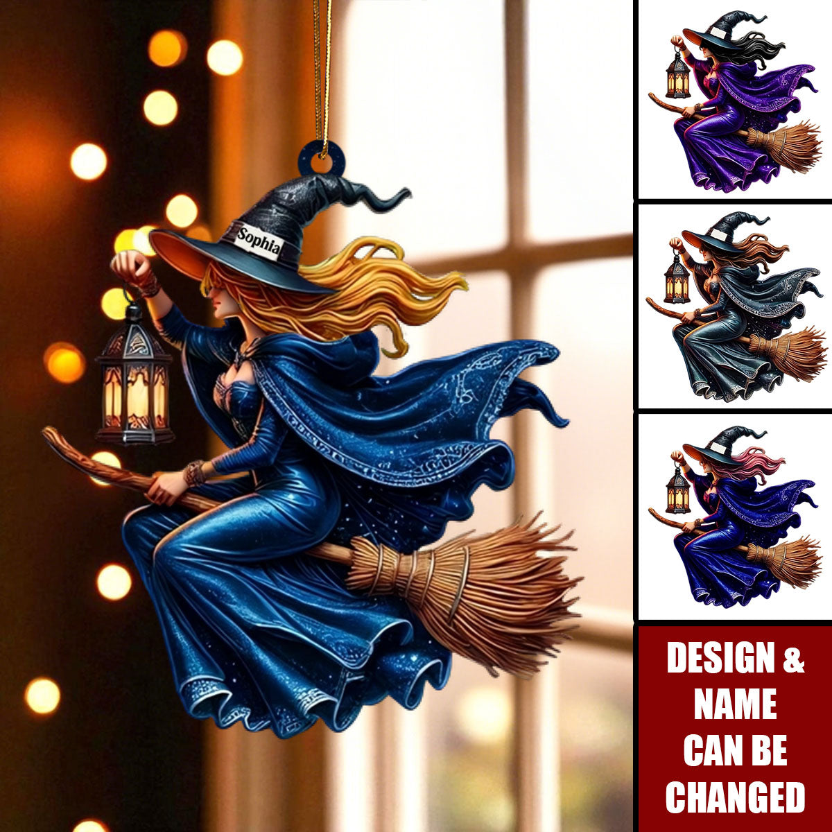 Custom Name Witch Ornament, Happy Halloween Gift