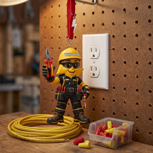 Personalized Electrician Cartoon Acrylic Ornament - Custom Name Cool Worker Mascot With Tools Hanging Charm, Gift For Electrician