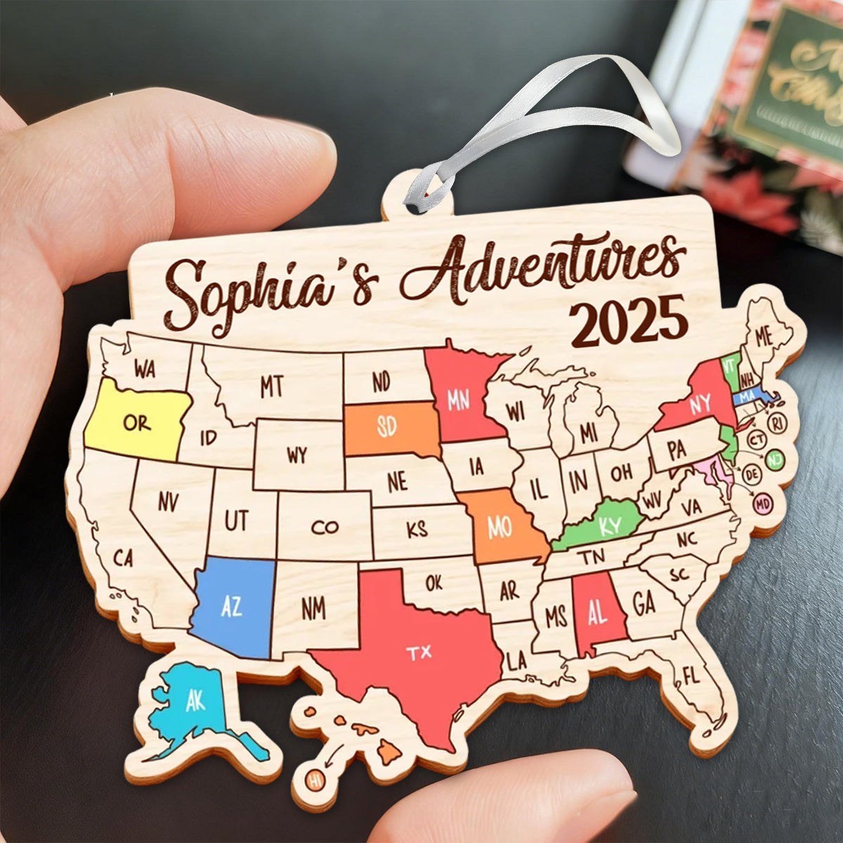Journey Through The States - Personalized Custom Wooden Ornament