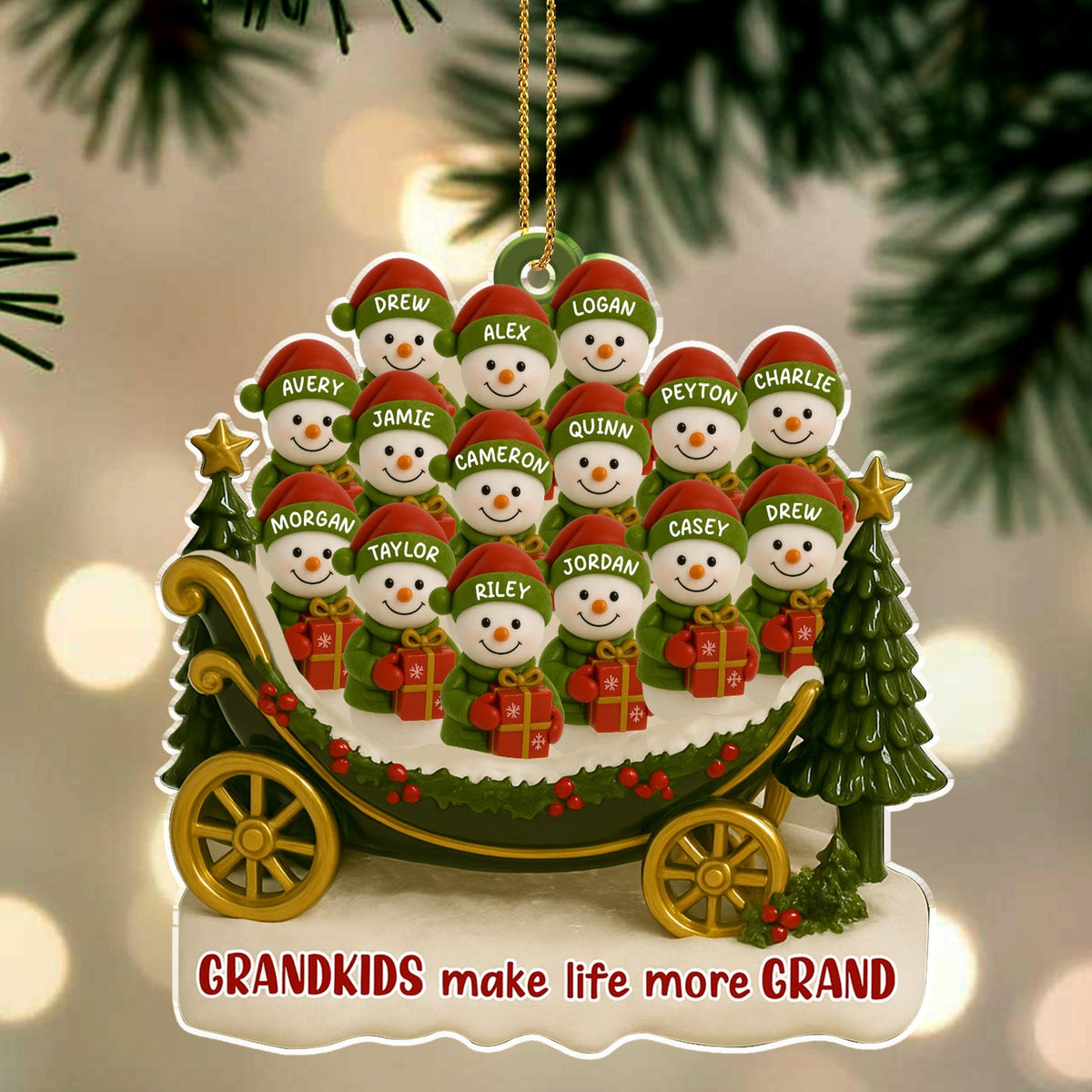 Grandkids Make Life More Grand, Christmas Tree And Sleigh Personalized Acrylic Ornament