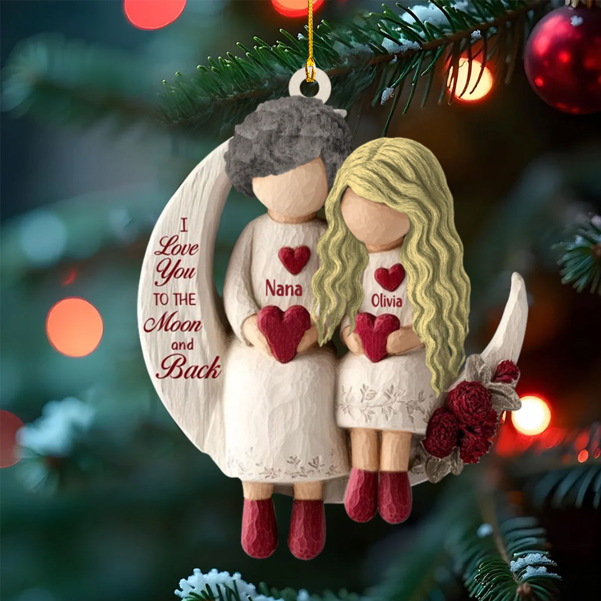 Grandma Grandpa And Grandchild Moon Love Personalized Ornament