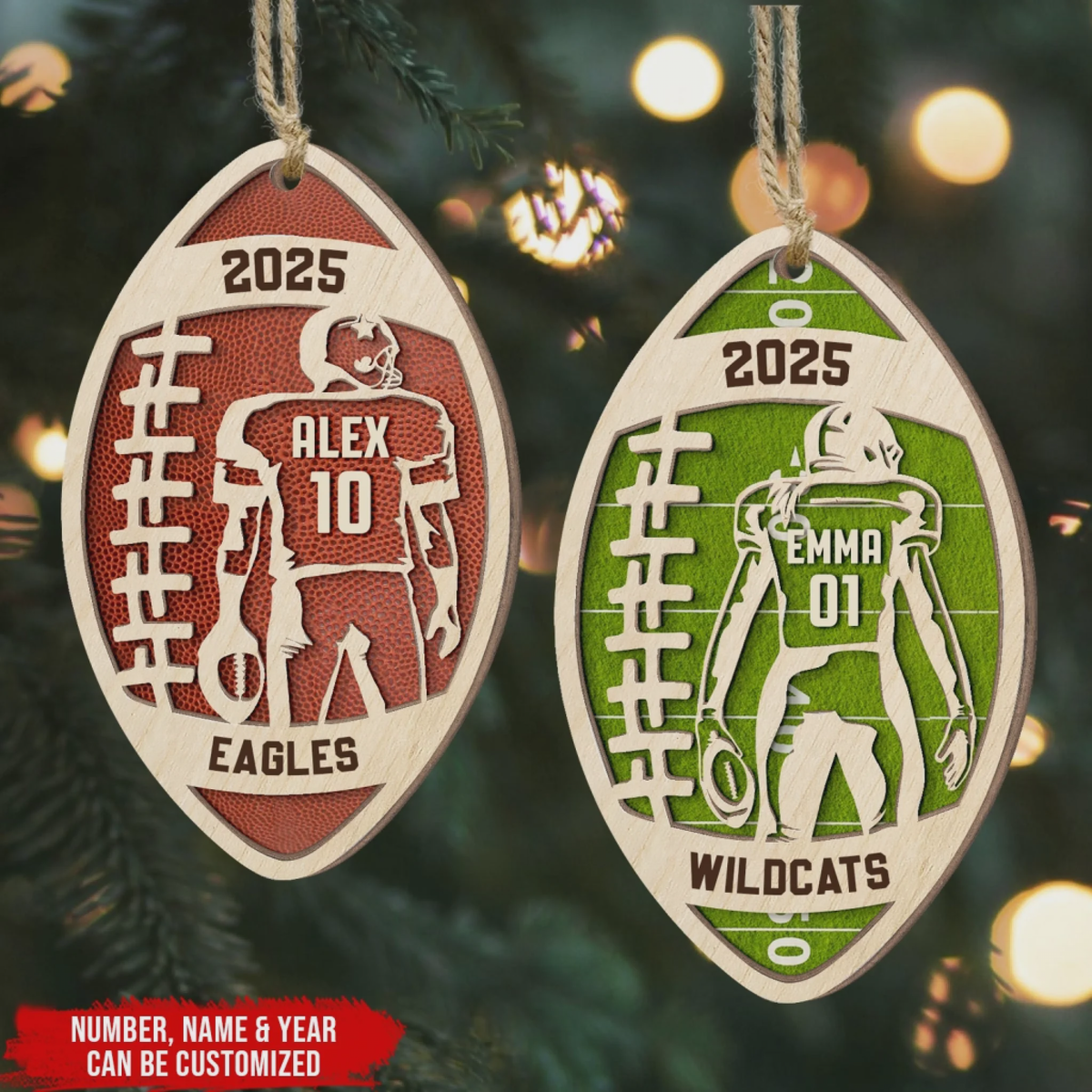 Custom Football Star Player - Personalized 2 Layer Wooden Ornament, Football Fan Gift