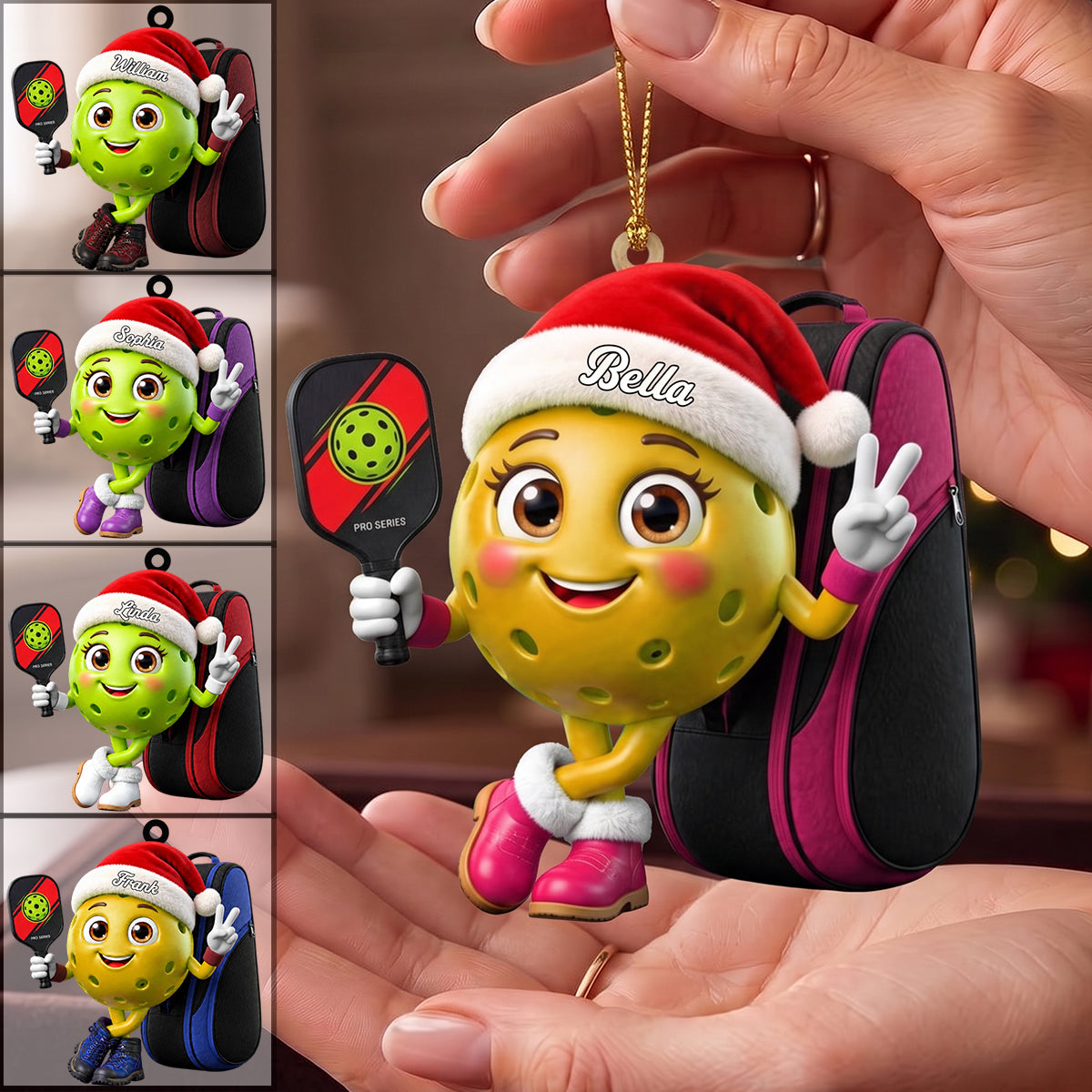 Pickleball Paddle & Sports Bag Christmas Hanging Ornament – Personalized Pickleball Mascot Gift For Players