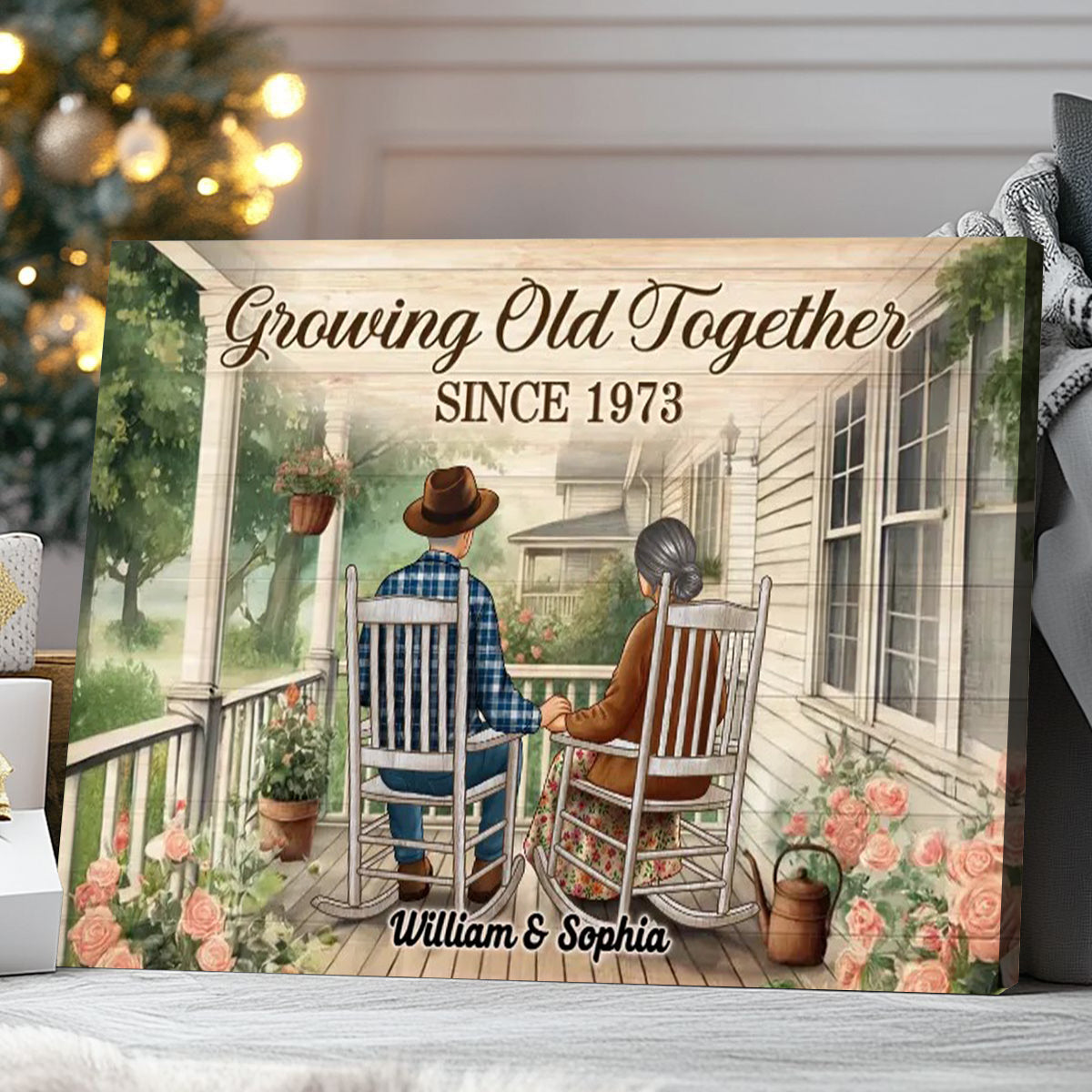 Couple Sitting On The Porch, Growing Old Together Personalized Poster, Heartfelt Gift For Couple