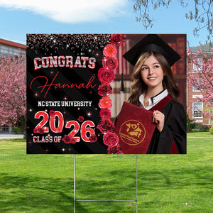 Custom Photo Rose Background Class Of 2026 Graduation Yard Sign