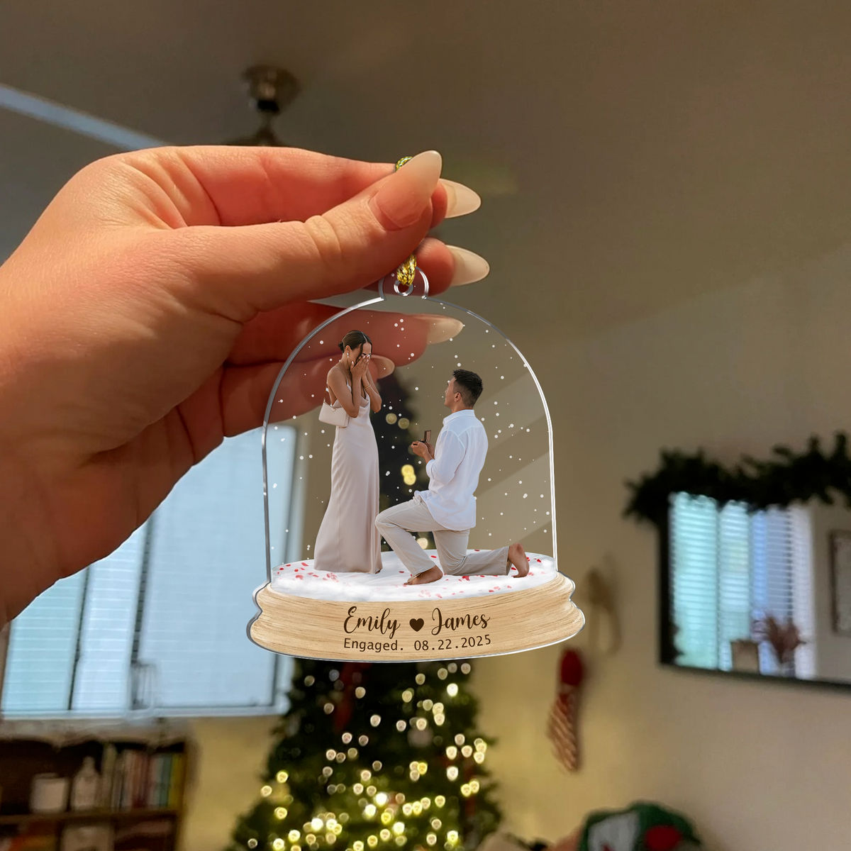 Couple Engagement Personalized Custom Photo Acrylic Ornament, Gift For Couples