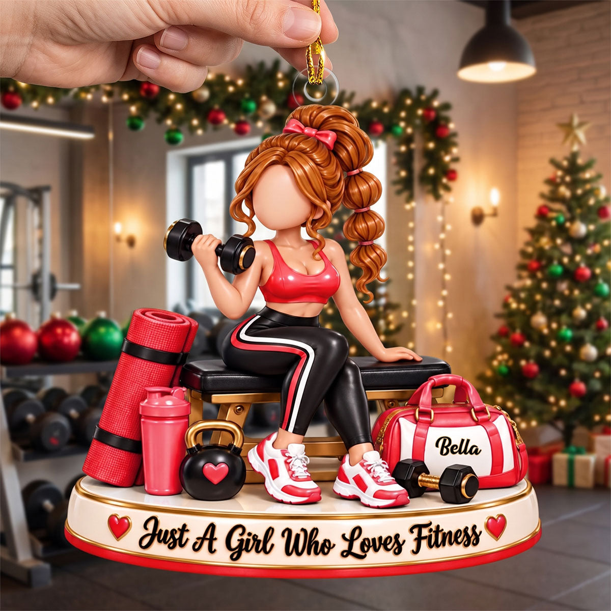 Personalized Fitness Girl Christmas Ornament – Custom Name Gym Keepsake | Gift For Workout & Weightlifting Lovers