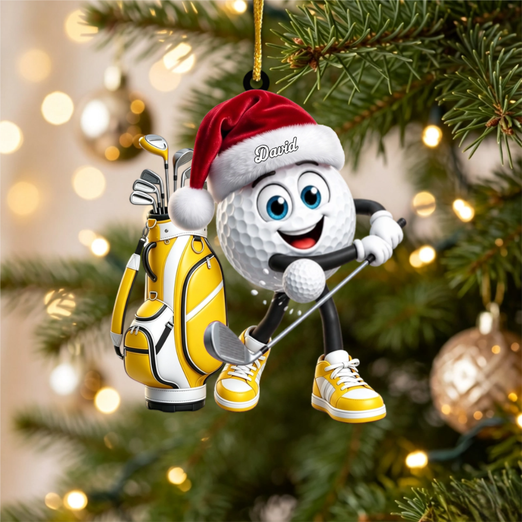 Energetic Swinging Golf Ball Mascot Acrylic Hanging Ornament – Personalized Gift For Golfers