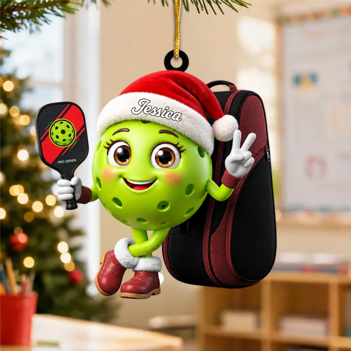 Pickleball Paddle & Sports Bag Christmas Hanging Ornament – Personalized Pickleball Mascot Gift For Players