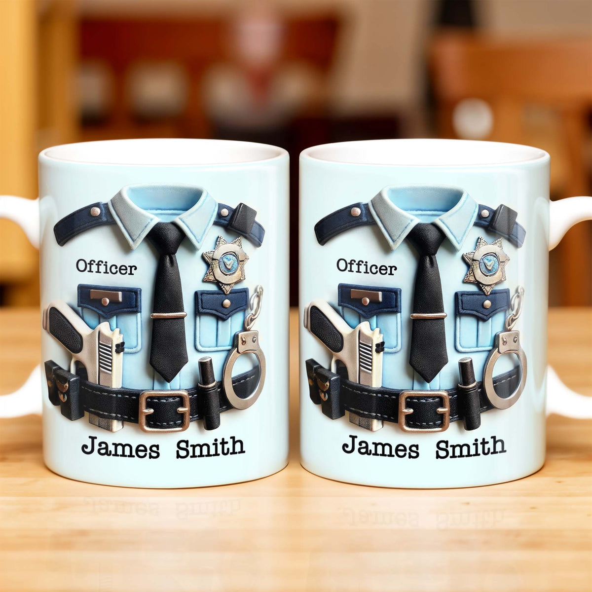 Officer, Police Uniform, Badge and Handcuffs, Custom Coffee Mug, Personalized Gift For Police Officers