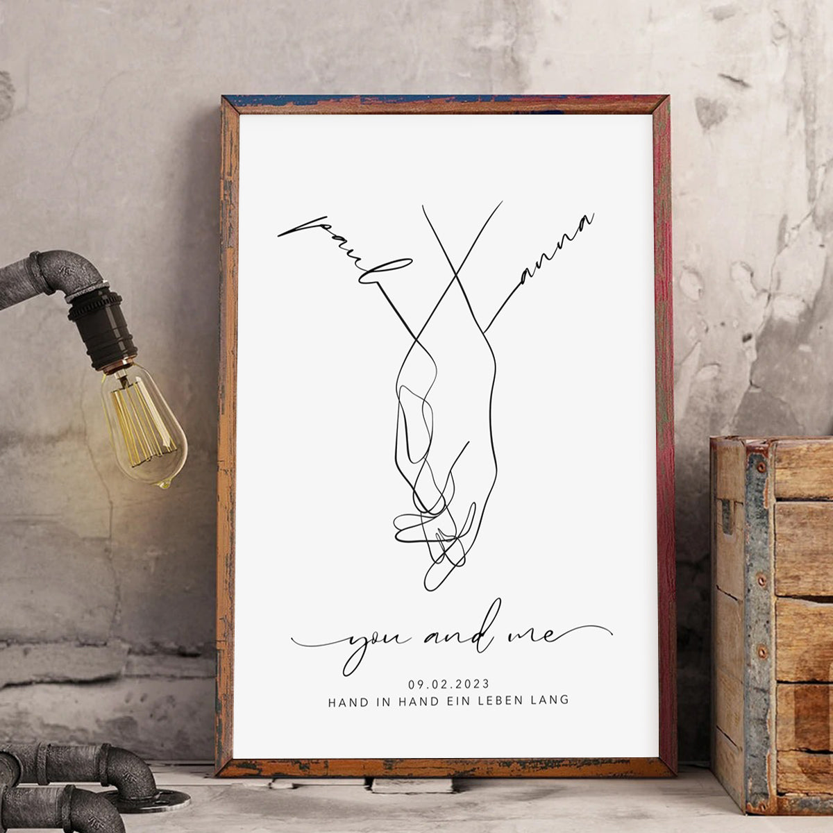 Personalized with name date canvas,hand in hand bride and groom,Wedding gift