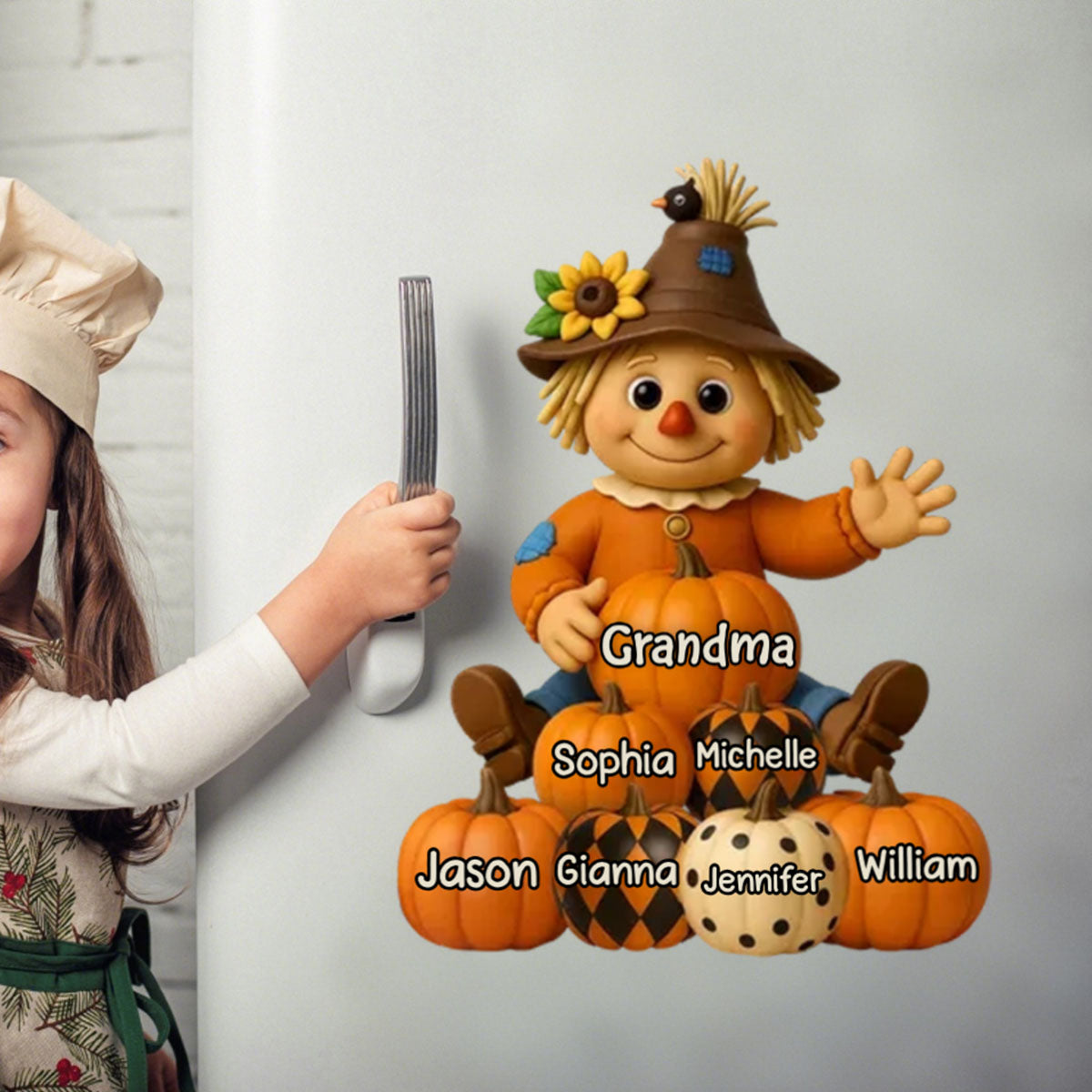 Fall Season Grandma Scarecrow Grandkids Pumpkins Personalized Decal