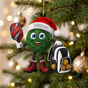 Holding Pickleball Paddle Christmas Hanging Ornament – Personalized Pickleball Mascot Gift For Players