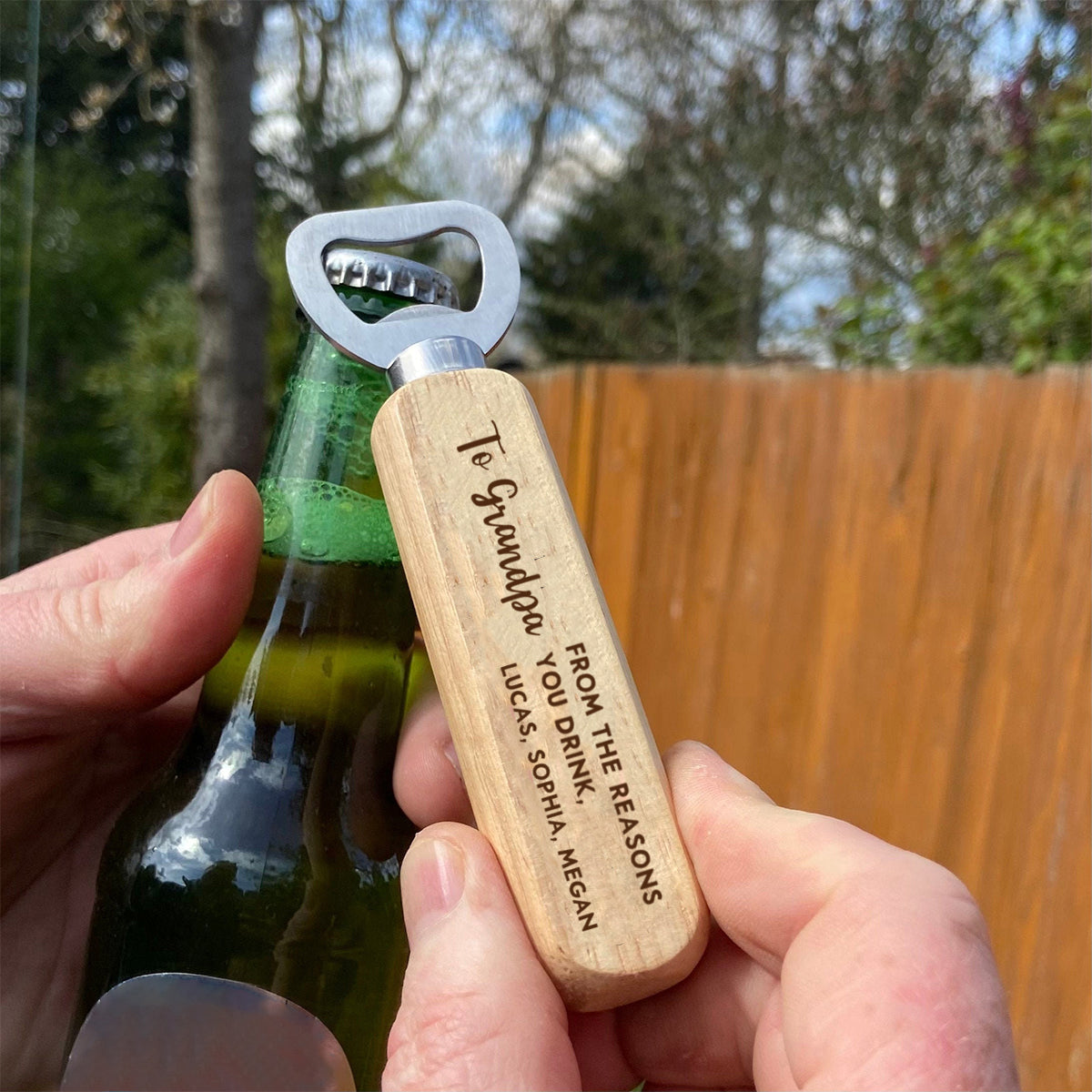 From The Reasons You Drink - Personalized Wooden Bottle Opener Gift For Dad, Grandpa, Father's Day