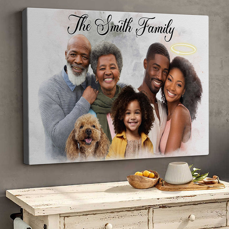 Custom Combine Photos Loved One With Quotes, Adding Halo To Deceased One - Personalized Canvas - Gift For Family Members