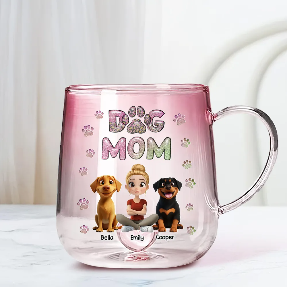 Dog Mom Lovely Cartoon - Personalized Custom Pink Gradient Glass Mug