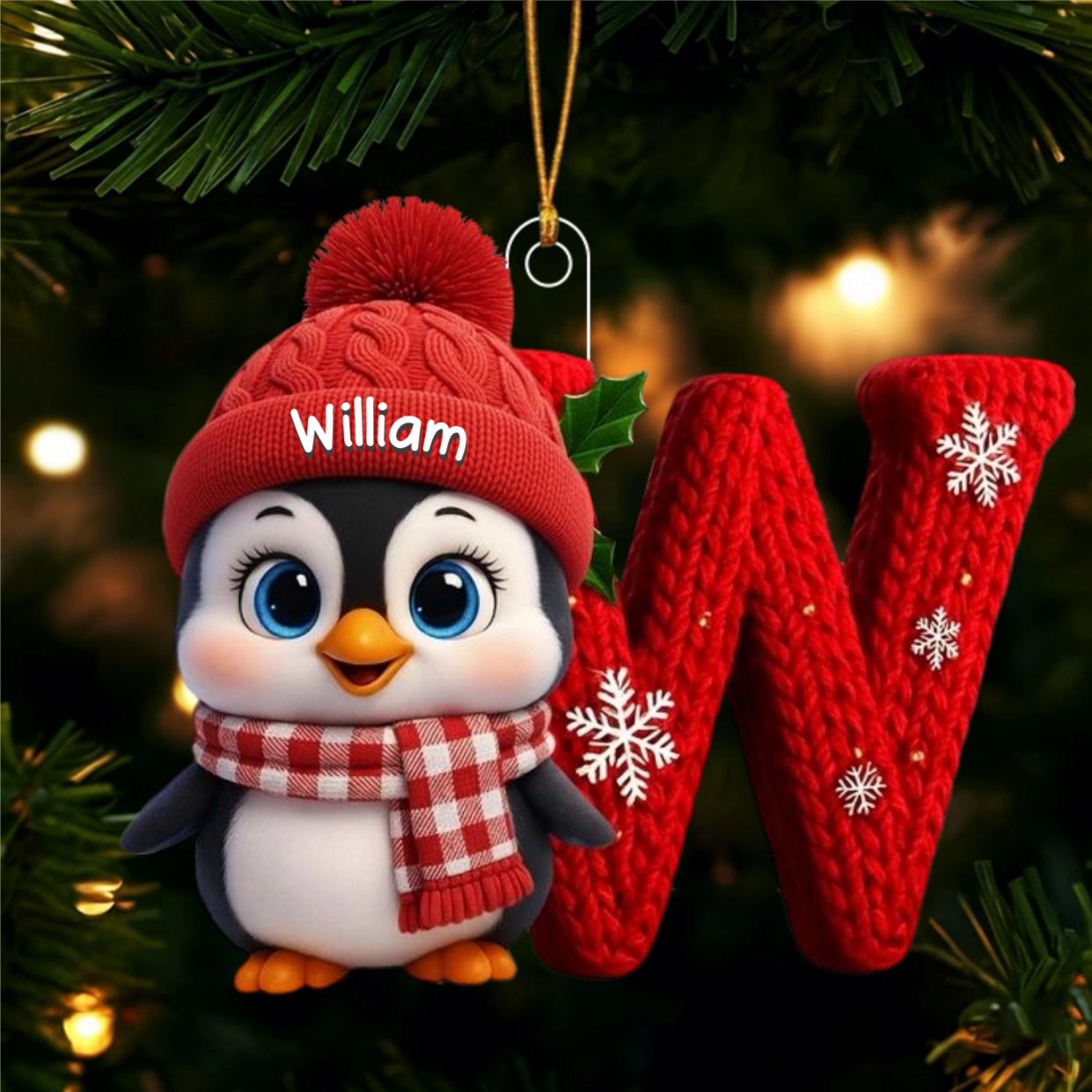 Penguin Kids Christmas - Initials Personalized Ornament