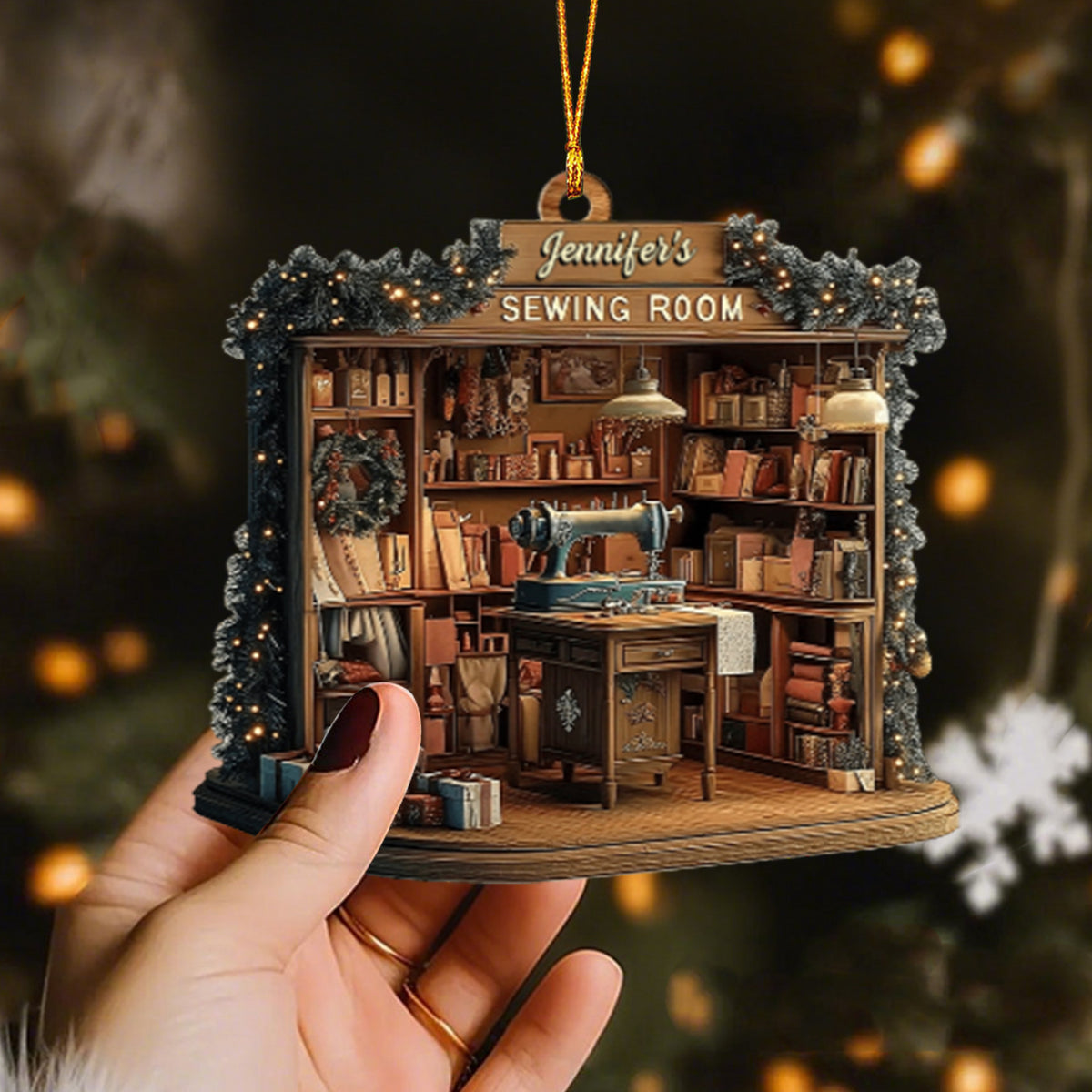 Celebrating The Joy Of Crafting Sewing Room Awaits, Personalized Wood Ornament, Gift For Crafters And Moms