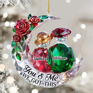 Couple On The Moon With Roses - Personalized Ornament