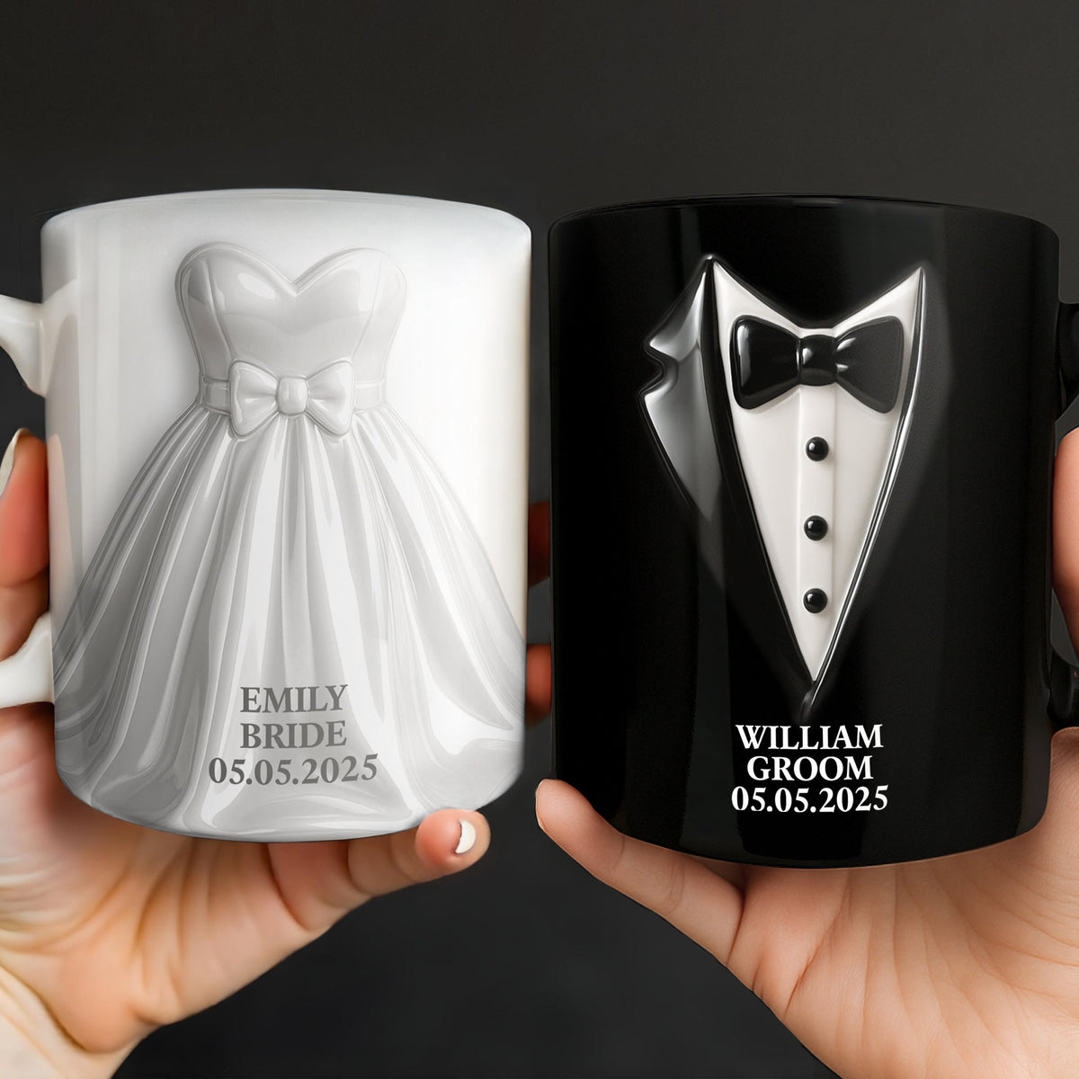 Elegant Groom Suit Bride Dress Design, Personalized Custom Coffee Mug, Gift For Couple