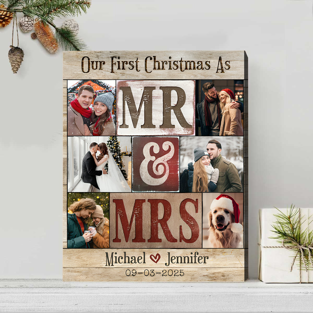 Our First Christmas - Gift For Newly Married Couple Christmas Wedding Personalized Canvas Poster
