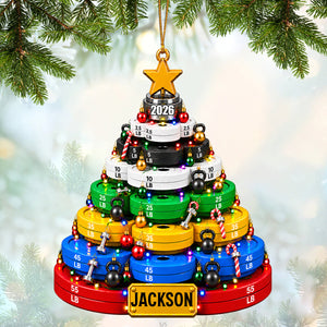 Weight Plate Christmas Tree Acrylic Ornament – Personalized Gym Name Keepsake | Fitness Lover Gift