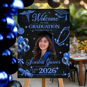 Glitter Nurse RN Personalized Graduation Welcome Sign - Custom Photo Welcome Sign - Graduation Gifts