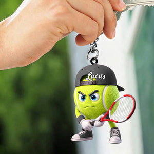 Ready Position Tennis Keychain Personalized Cool Tennis Ball Mascot Keychain