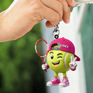 Victory Gesture Personalized Cute Tennis Mascot Keychain Gift For Tennis Lovers