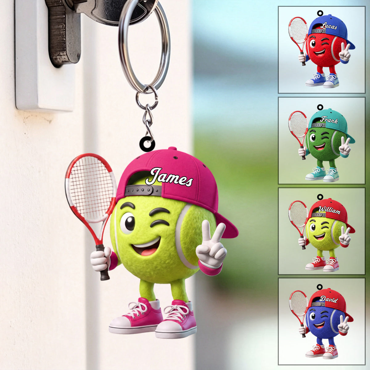 Victory Gesture Personalized Cute Tennis Mascot Keychain Gift For Tennis Lovers