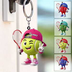 Victory Gesture Personalized Cute Tennis Mascot Keychain Gift For Tennis Lovers