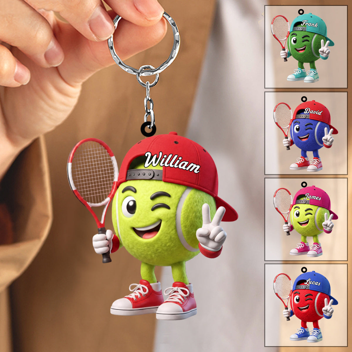 Victory Gesture Personalized Cute Tennis Mascot Keychain Gift For Tennis Lovers
