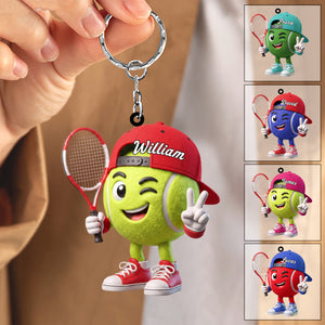 Victory Gesture Personalized Cute Tennis Mascot Keychain Gift For Tennis Lovers