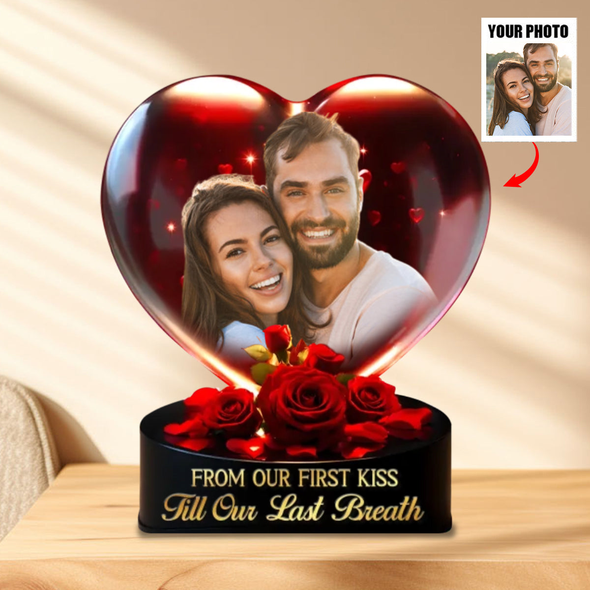 From Our First Kiss, Till Our Last Breath - Couple Personalized Photo Acrylic Plaque Gift For Husband Wife