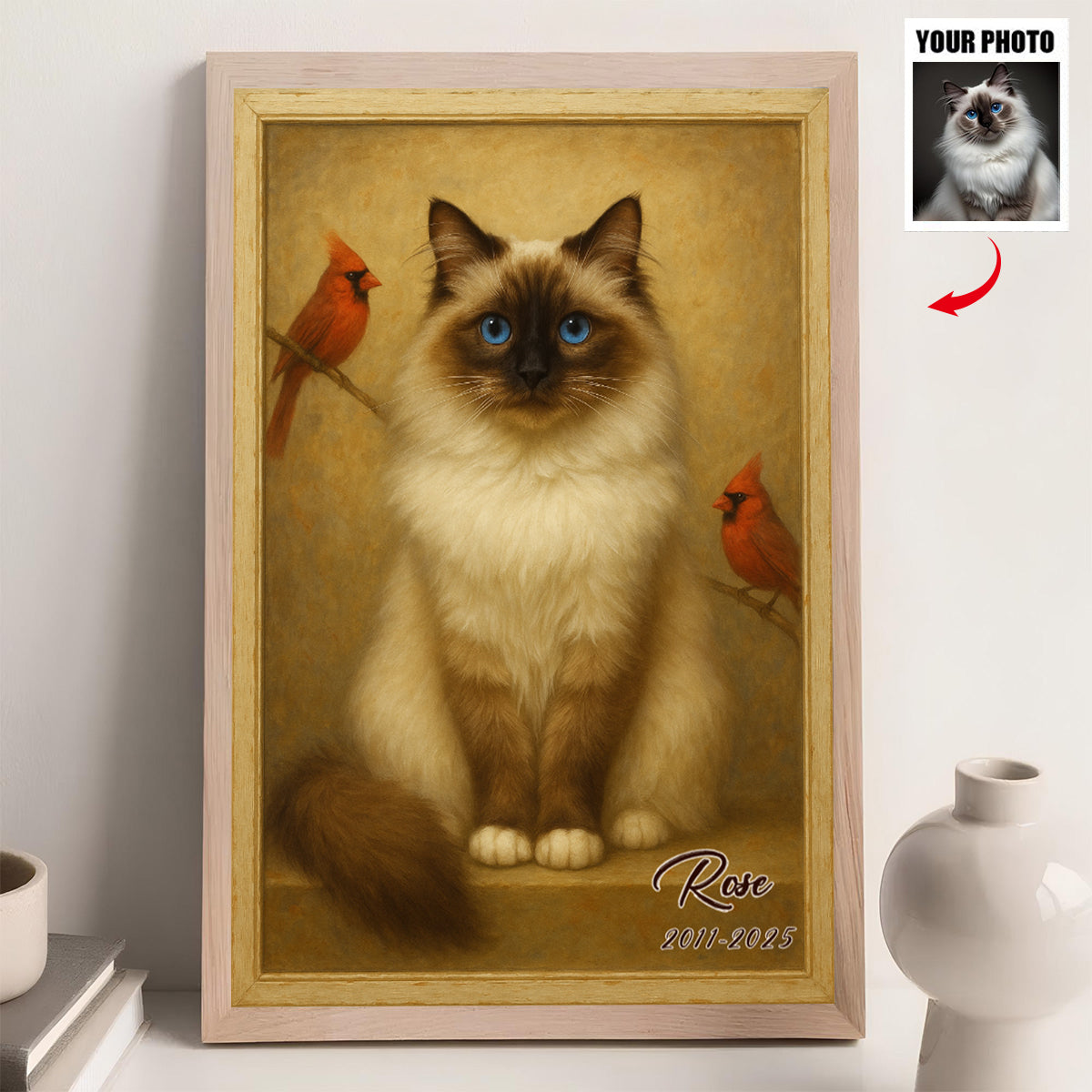 Custom Pet Portrait Painting, Dog Portrait From Photo, Personalized Canvas Poster, Memorial Cardinal Gift